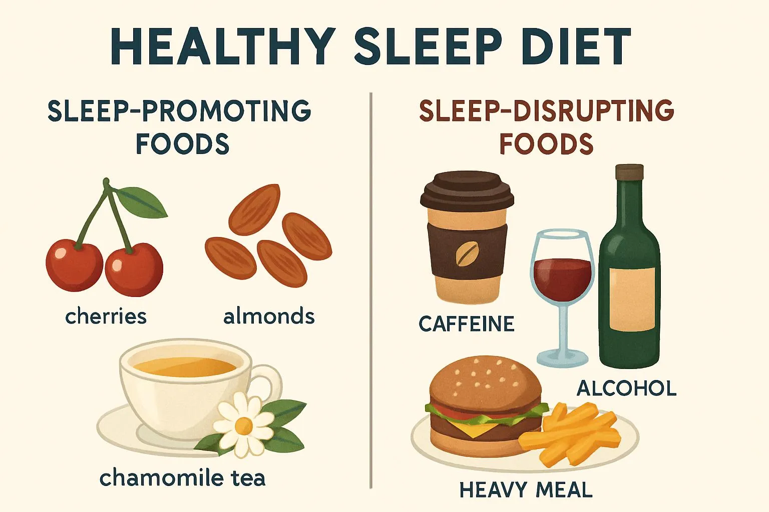Diet and Sleep: What to Eat and Avoid Before Bed - sleep health article illustration