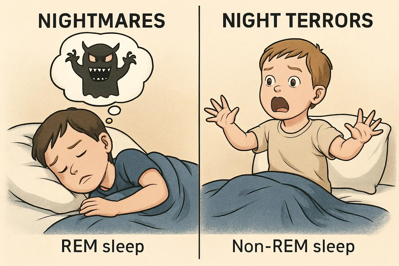 Nightmares vs Night Terrors: Understanding the Differences - sleep disorder illustration