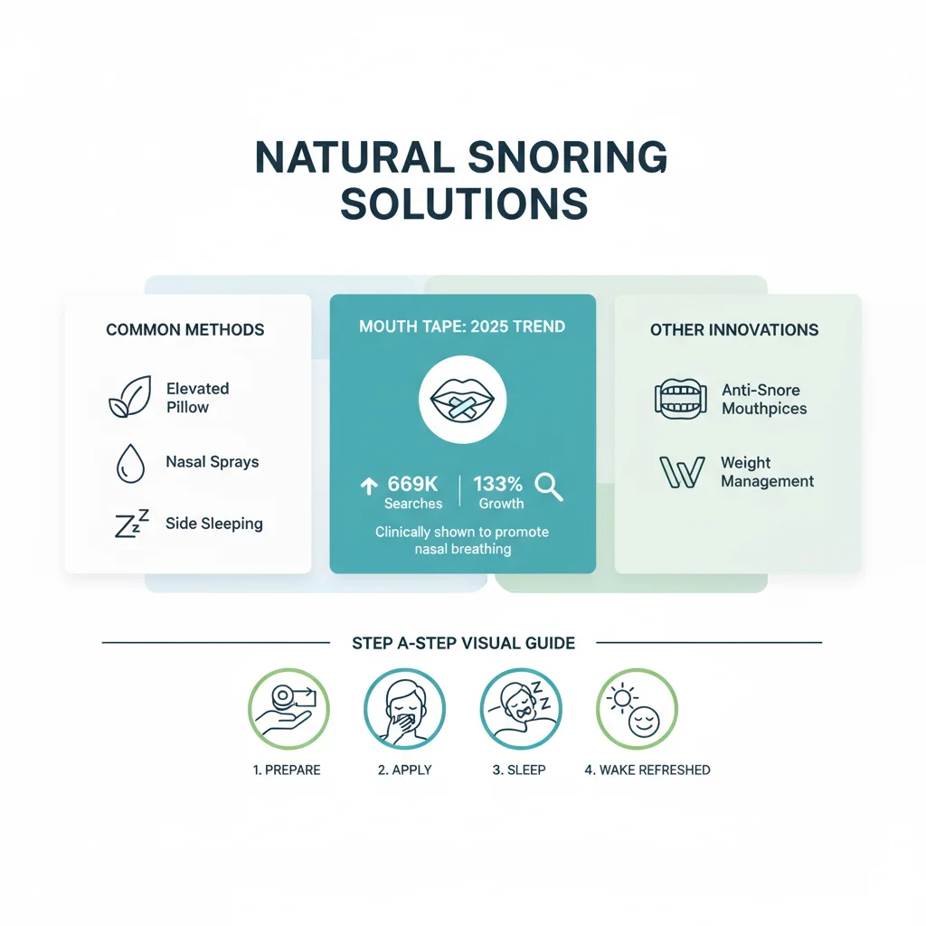 2025 snoring solutions infographic featuring mouth tape trends