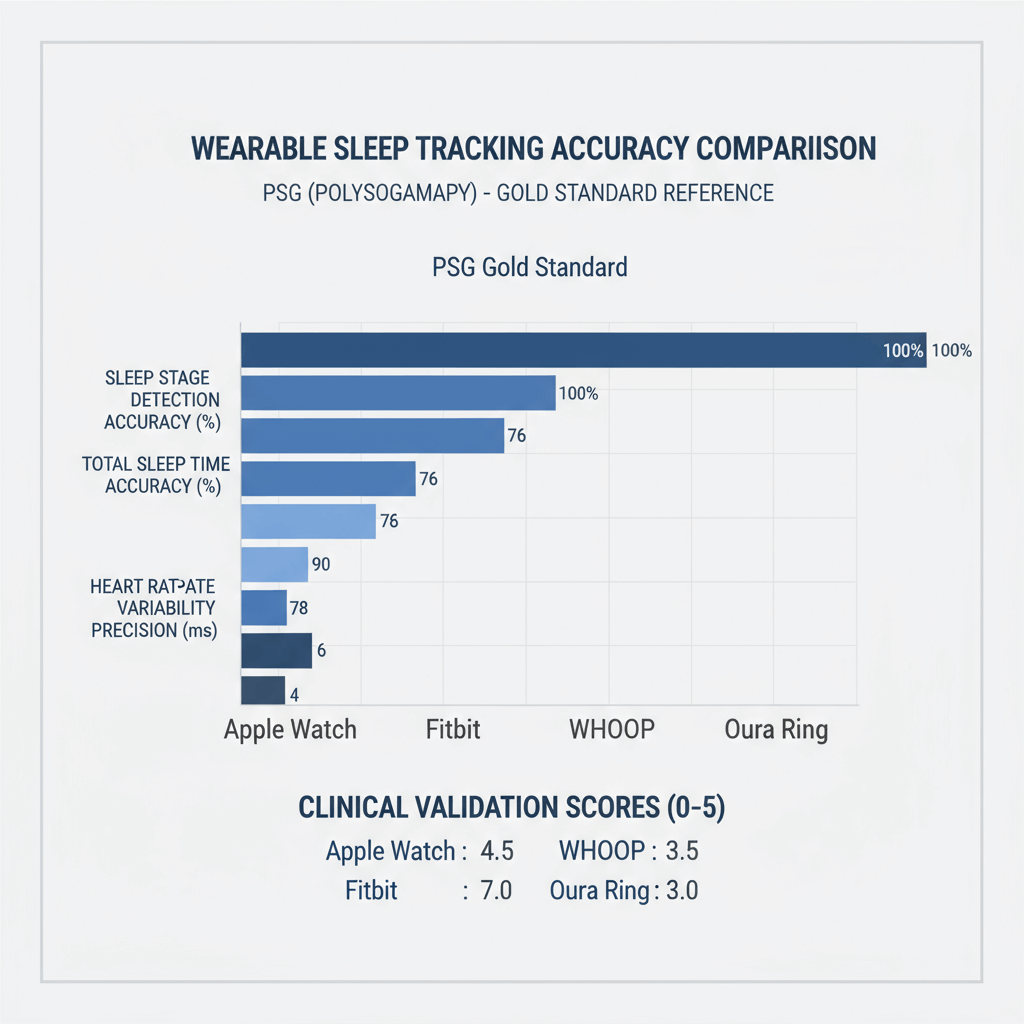 Figure 1: Wearable sleep tracking accuracy comparison with PSG gold standard reference